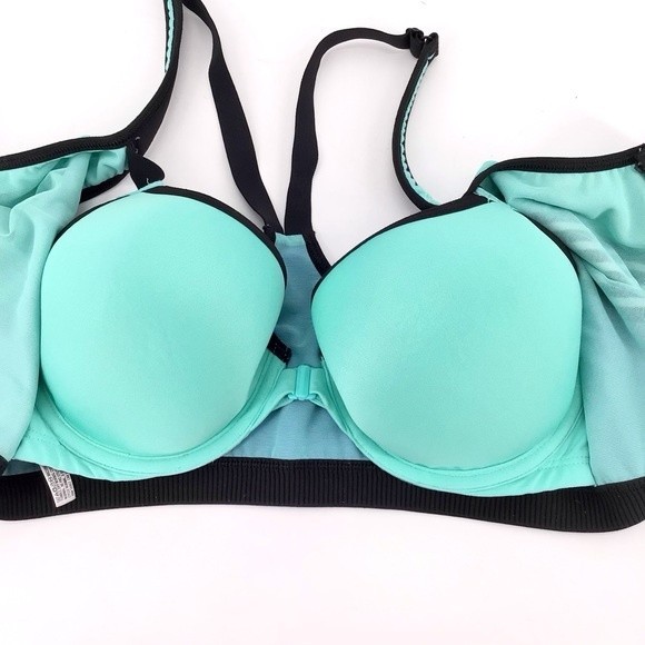 VSX Sport Victoria's Secret Bra Blue Black Green Colorblock Front Zip Size 36C - Picture 3 of 15
